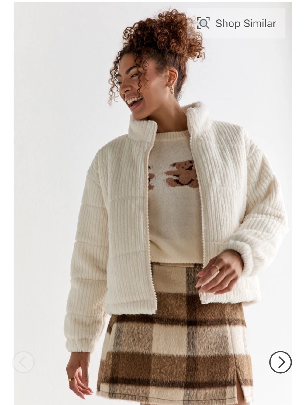 Francesca's Collections Cream Quilted Teddy Jacket